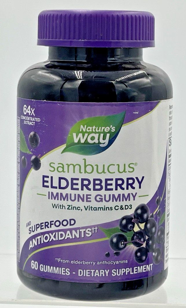Lot of 3 Nature’s Way Sambucus Elderberry Gummies Vitamin C D3 60Ct EXP 04/27