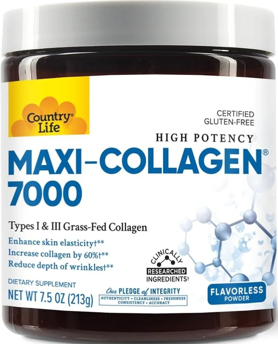Country Life Maxi-Collagen 7000 Types I & III Grass-Fed Flavorless Powder 7.5oz