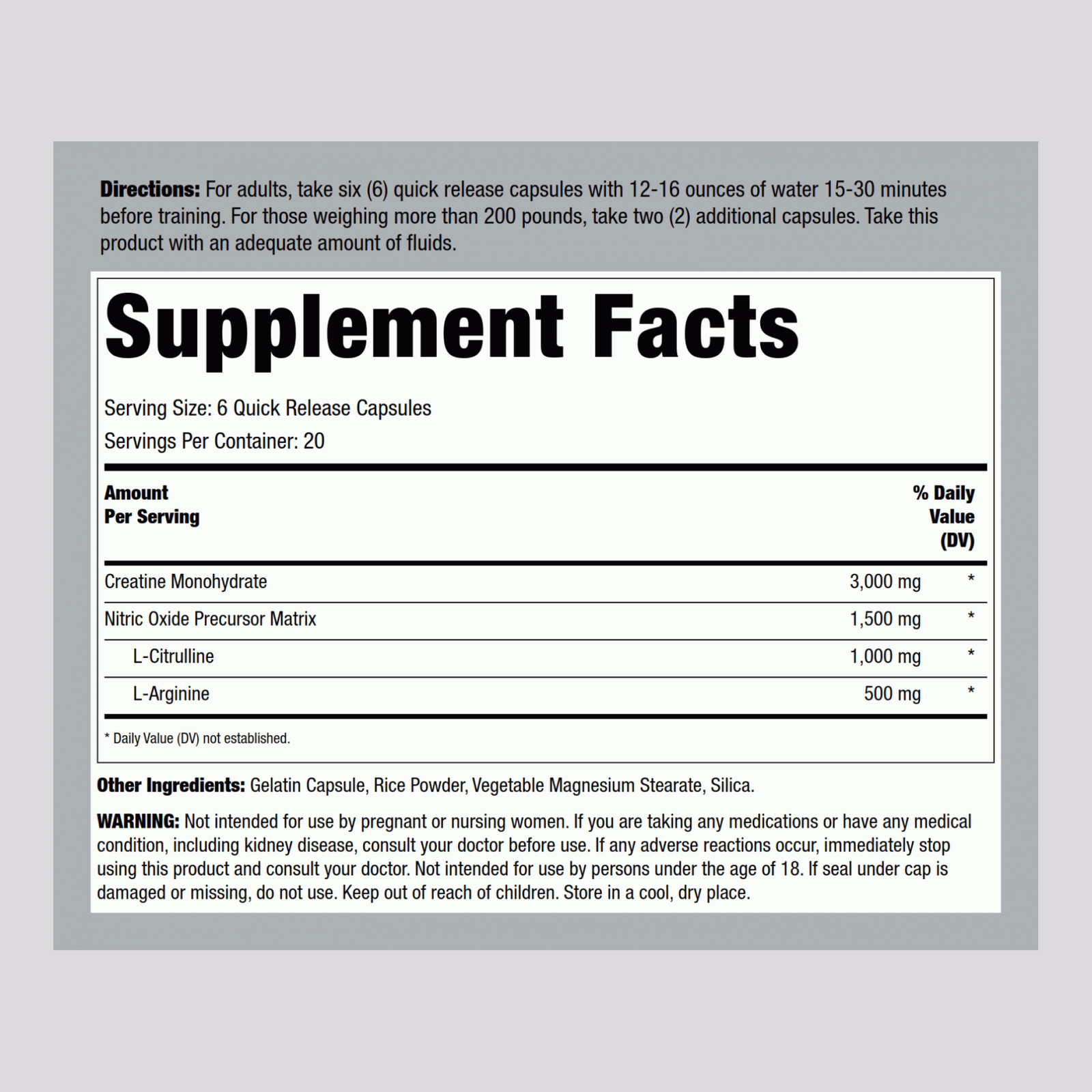 Creatine Capsules | 120 Count | 3000mg | Non-GMO | by Fitness Labs