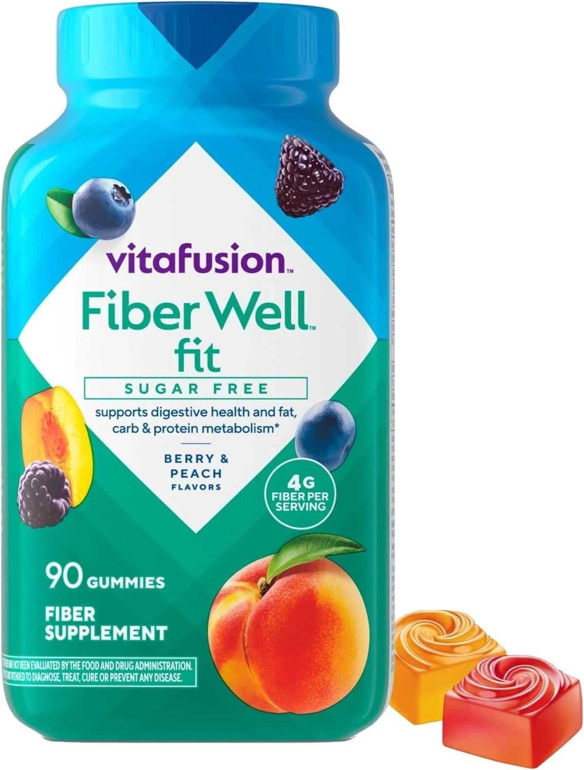Vitafusion Fiber Well Fit Fiber Supplement Gummies – Berry & Peach 90ct Exp 4/26