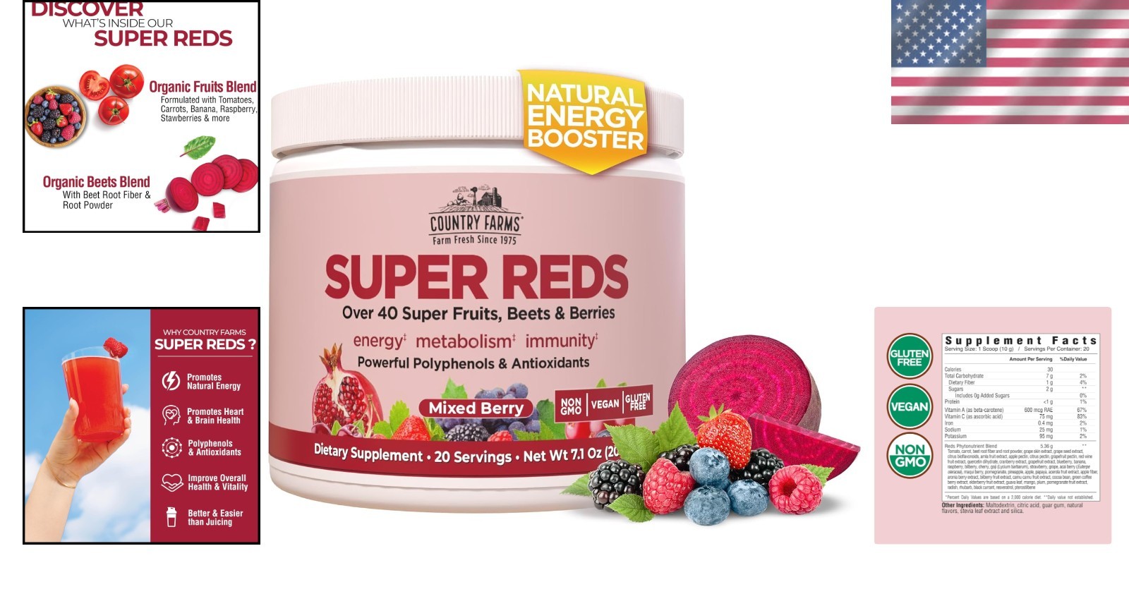 Super Reds Superfood Powder – 48 Energizing Antioxidants in Mixed Berry Flavor