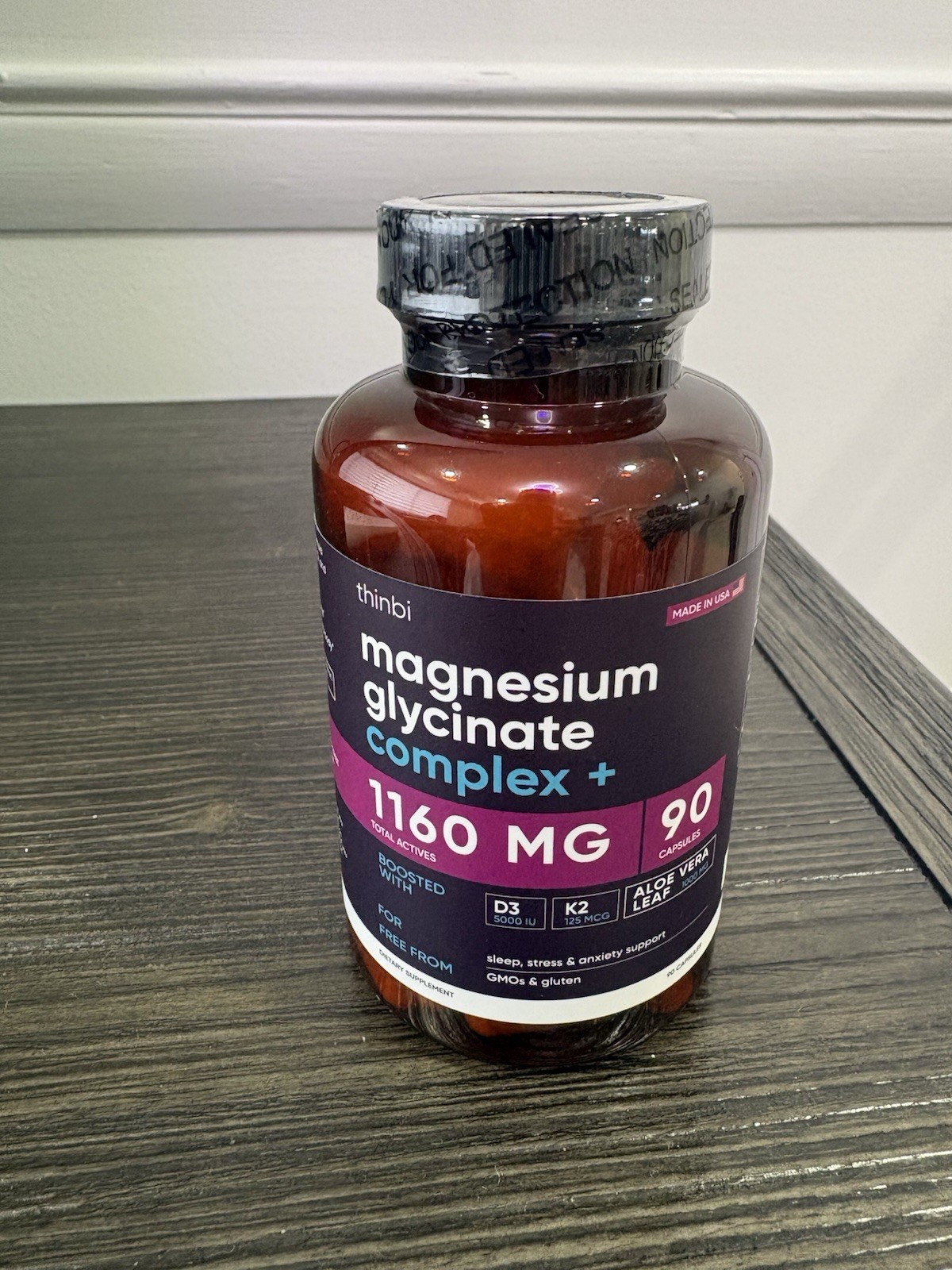 Thinbi Magnesium Glycinate Supplement Set 1160mg with D3 K2 Complex, 90 Capsules