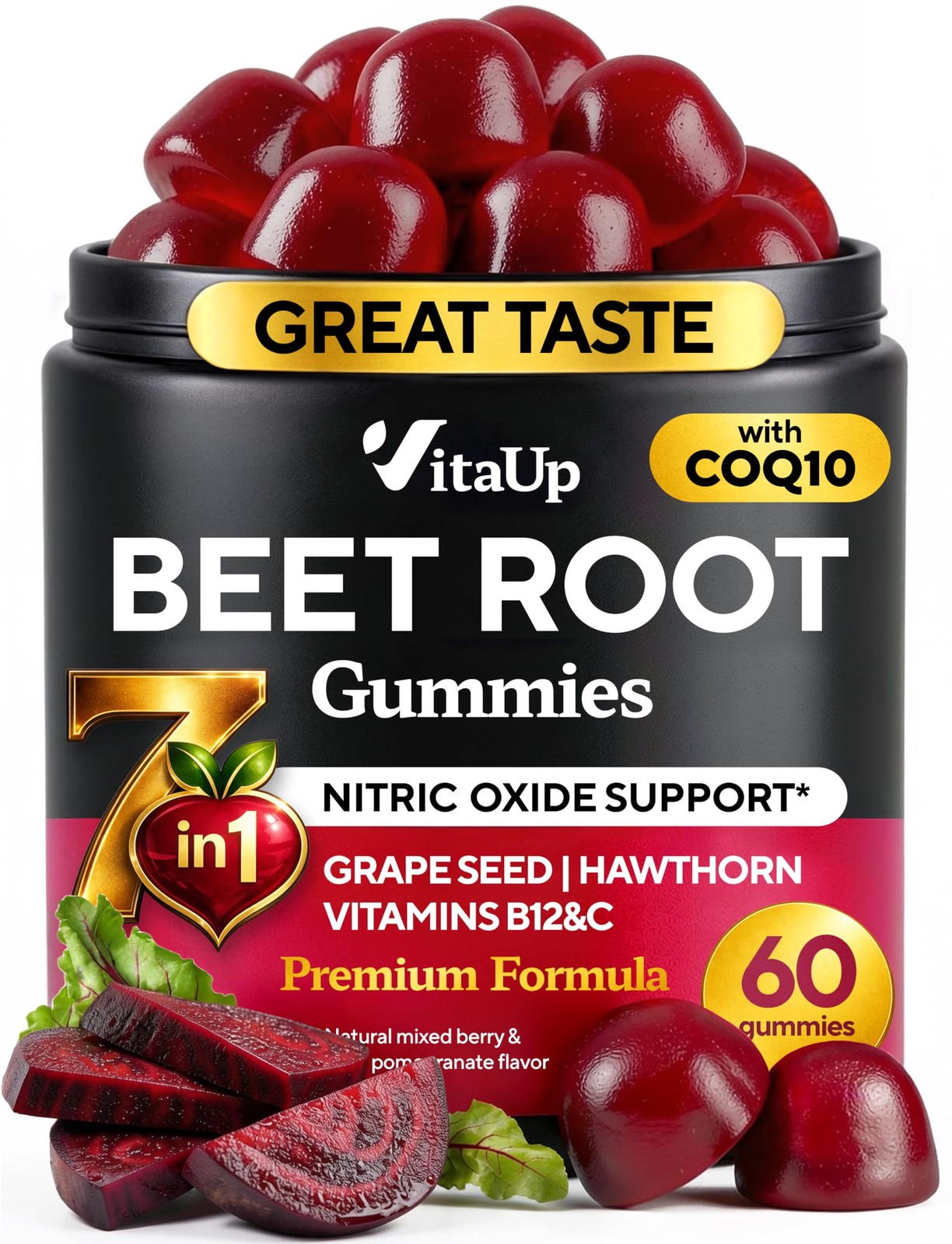 VitaUp Beet Root Gummies – Beetroot Gummies with CoQ10, Grape Seed, Vitamin C…