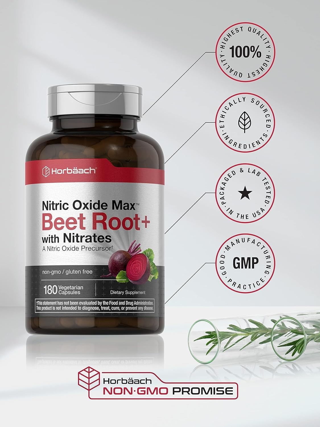 Nitric Oxide Beet with Capsules Root Nitrates – 180 Count by Horbaach