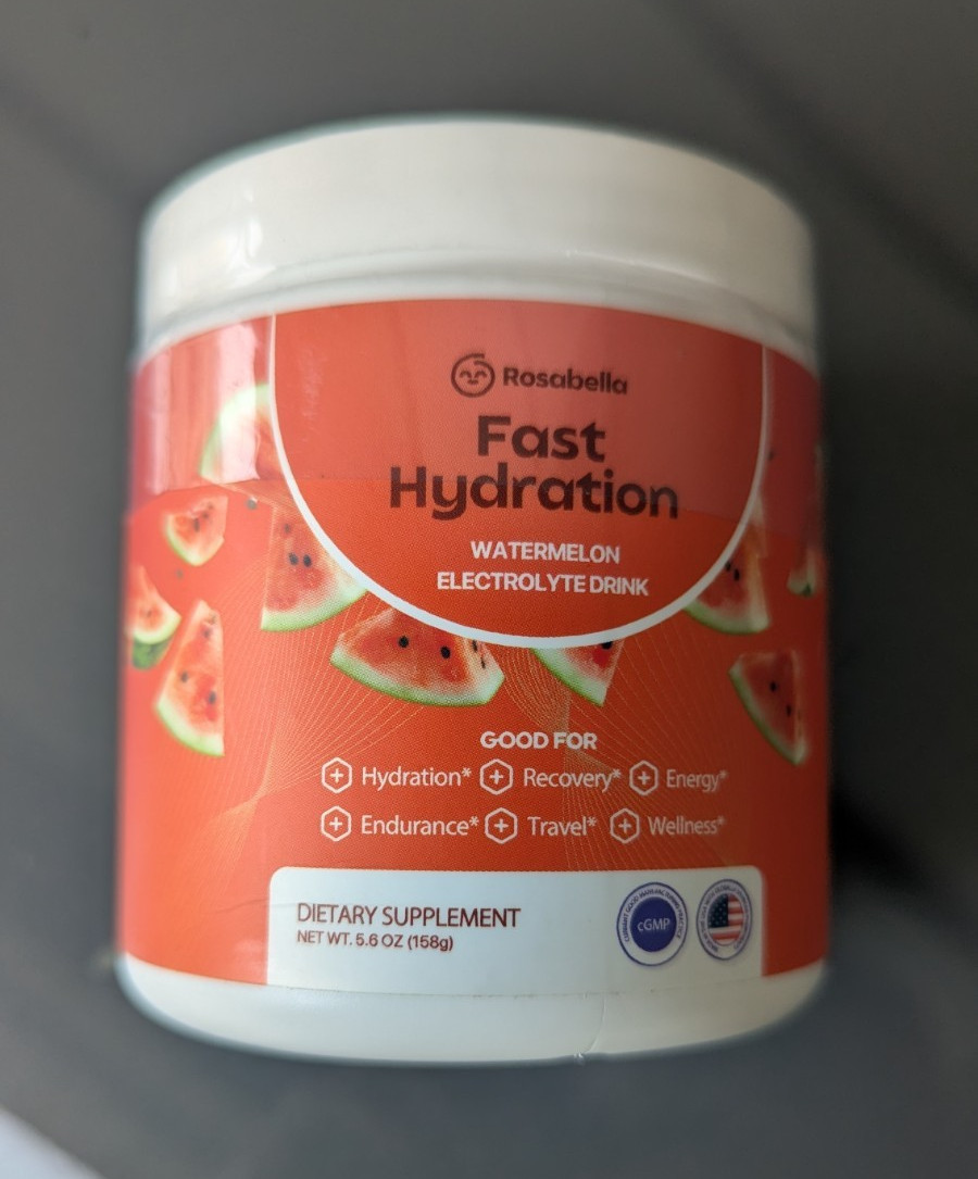 Rosabella Fast Hydration Watermelon Electrolyte Powder Drink Mix 30 Serv 5.6 oz