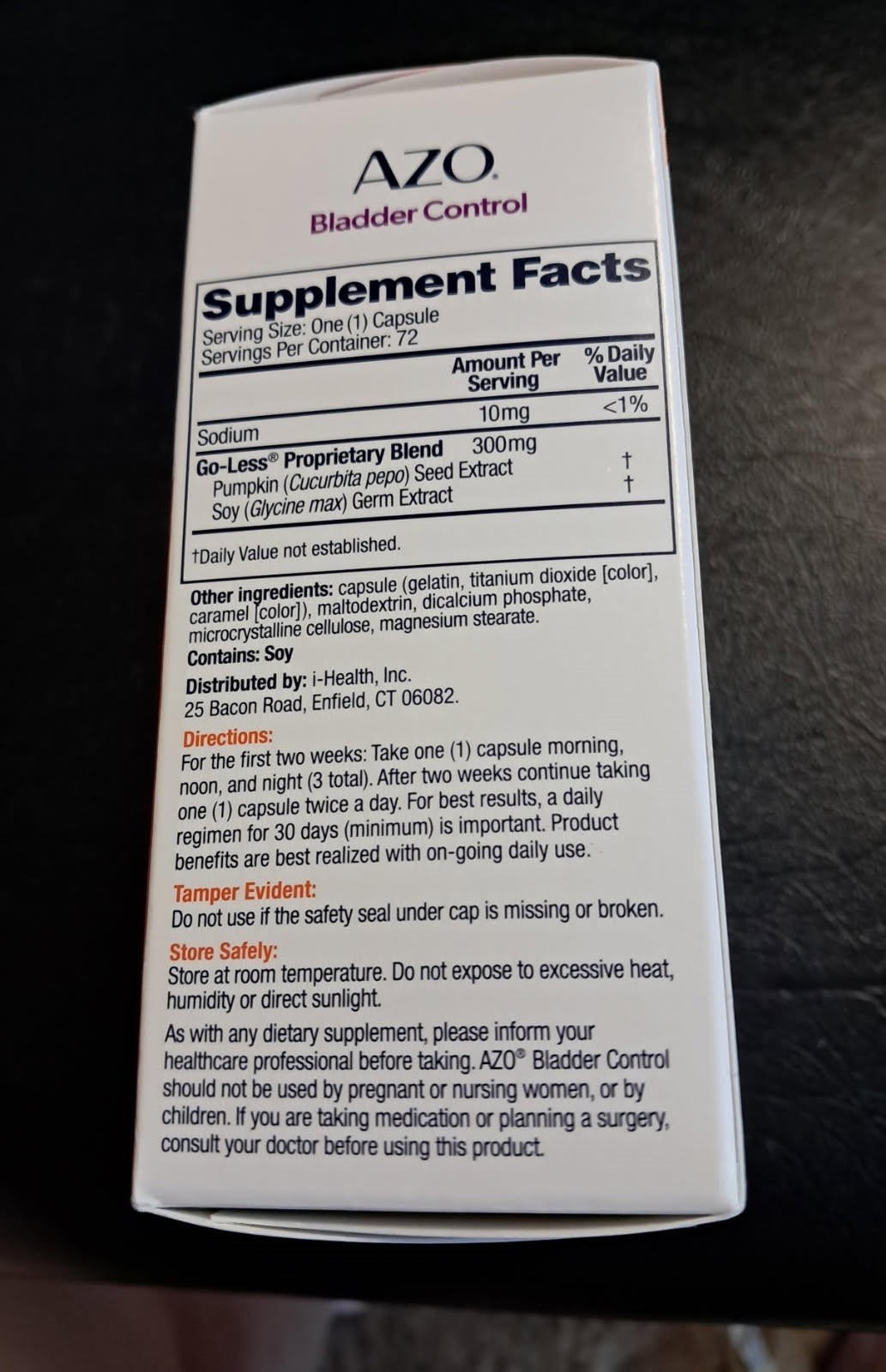 Azo Bladder Control – 72 capsules . Brand new, never opened. Exp 10/27