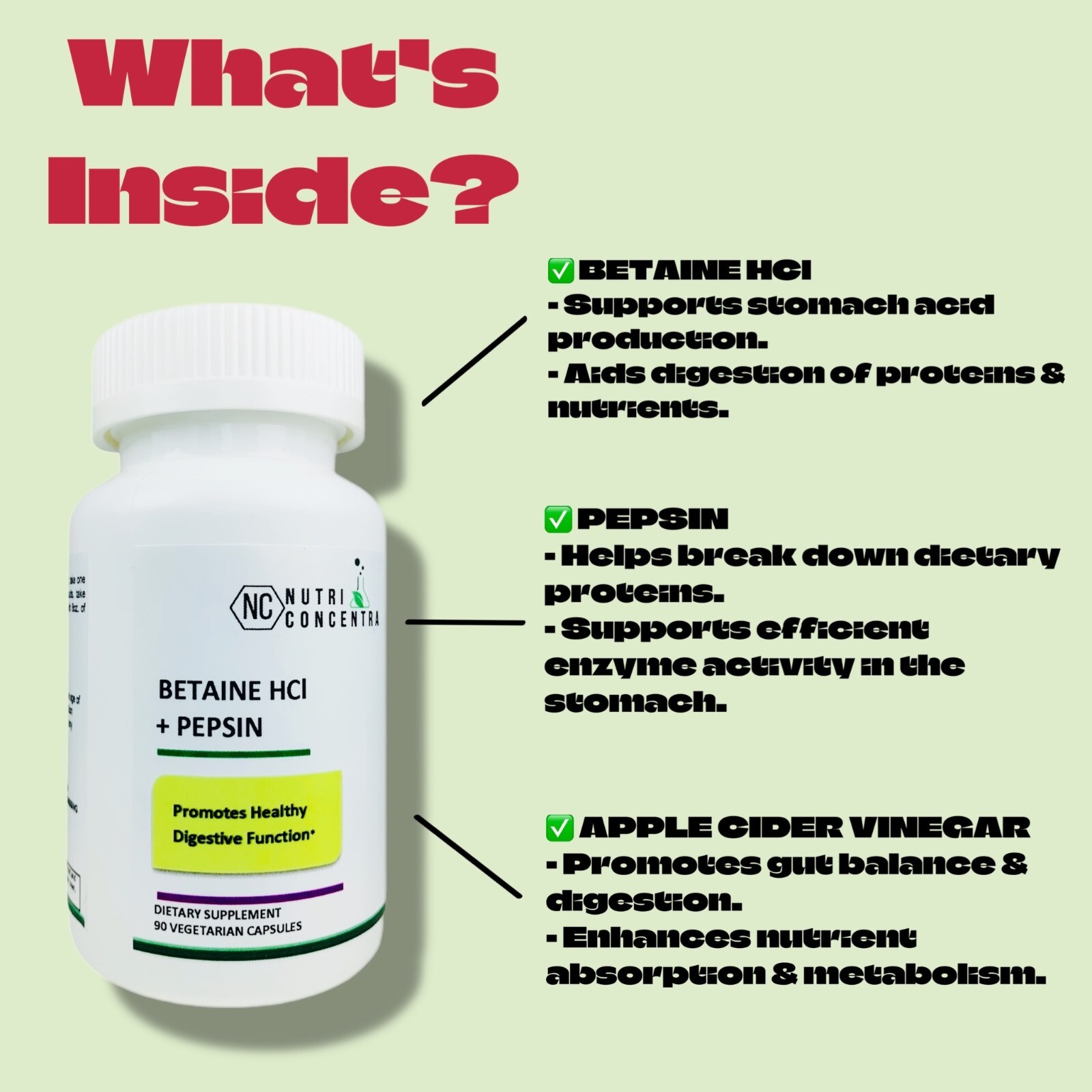 Betaine HCL + Pepsin – Digestive Health & Reflux Support Supplement, 120 Caps.