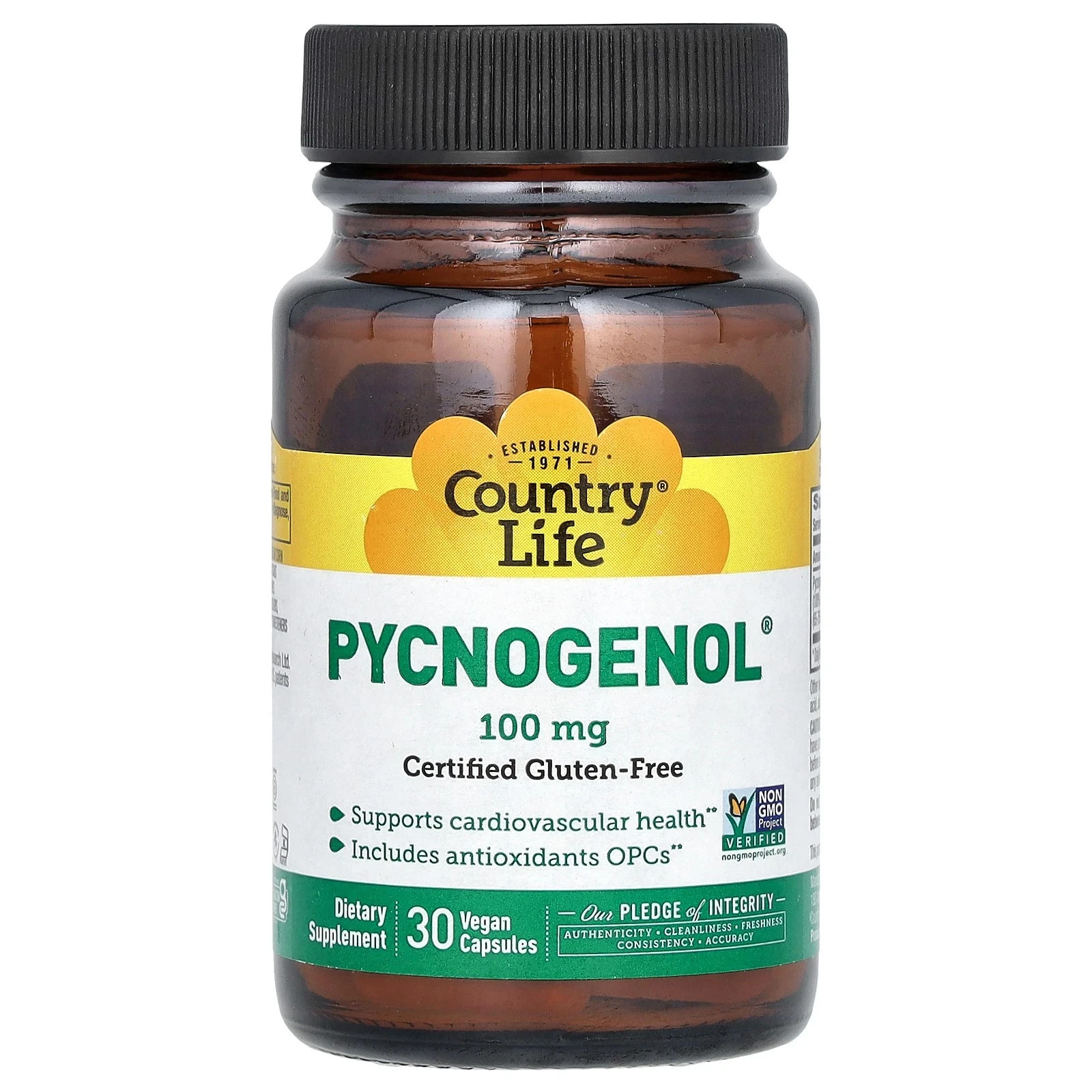 Country Life Pycnogenol 100 mg 30 Veggie Caps Gluten-Free, Kosher, Milk-Free, No