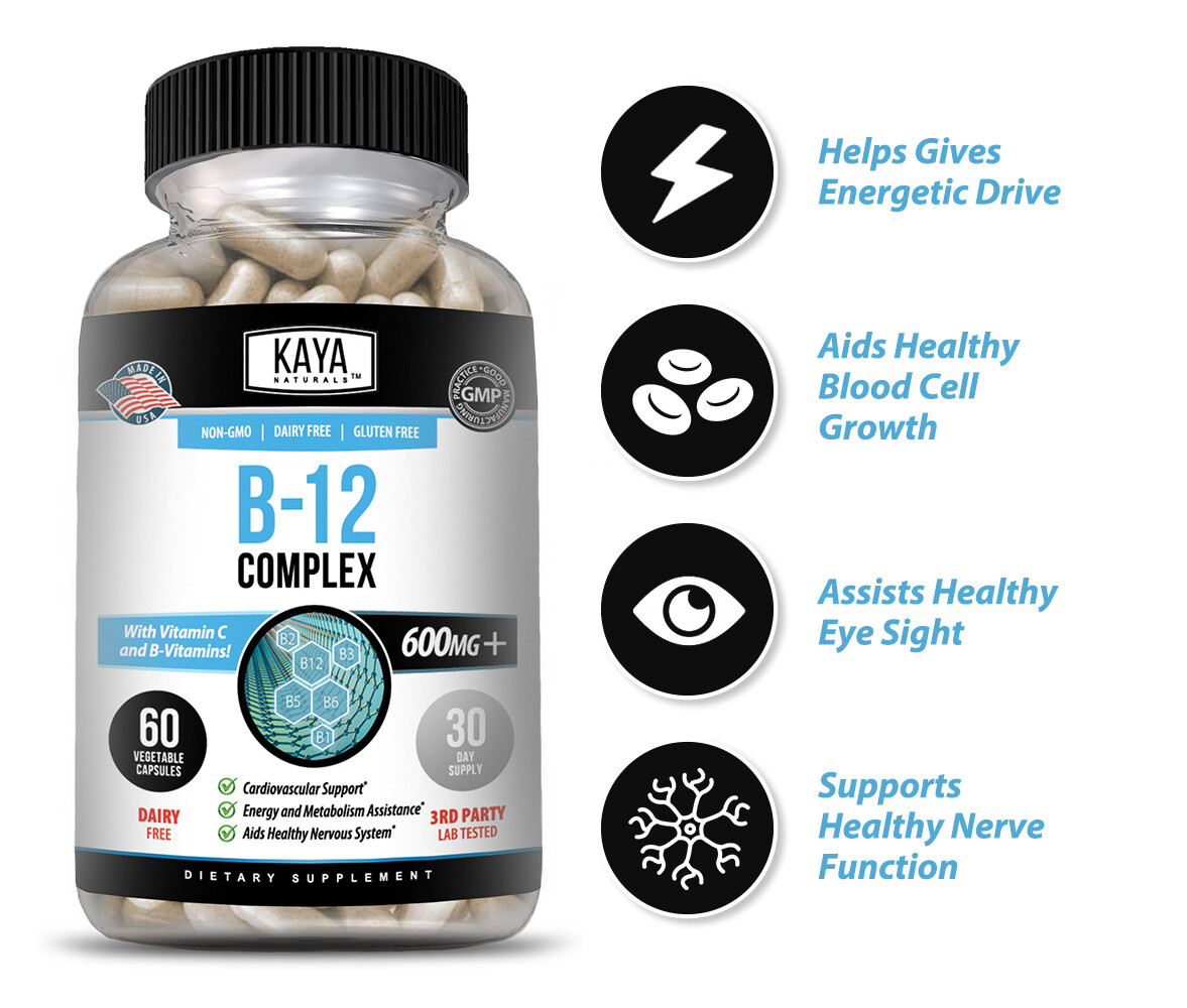 (2 Pack) B-12 Complex 60ct Vitamin B2 B6 B12 & C Biotin Inositol Folate Choline