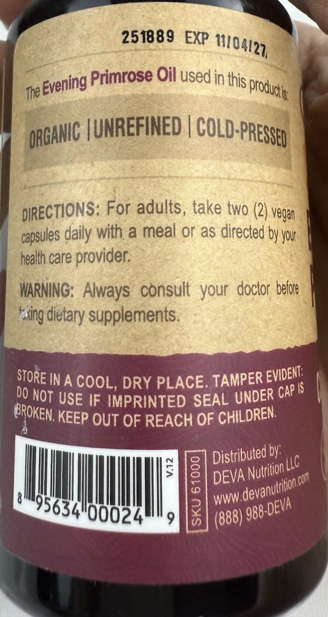Deva Premium, Vegan Evening Primrose Oil, Organic Oil