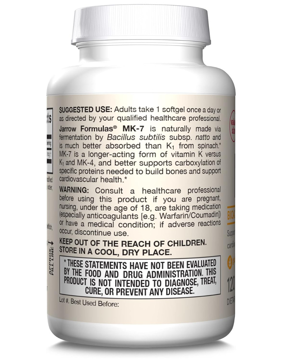 Jarrow Formulas Mk7 Promotes Bone Health Soft Gels Capsules, 90mg – 120 Count