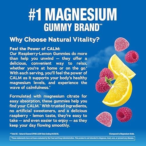 Natural Vitality Calm Magnesium Gummies Raspberry Lemon 240 Count