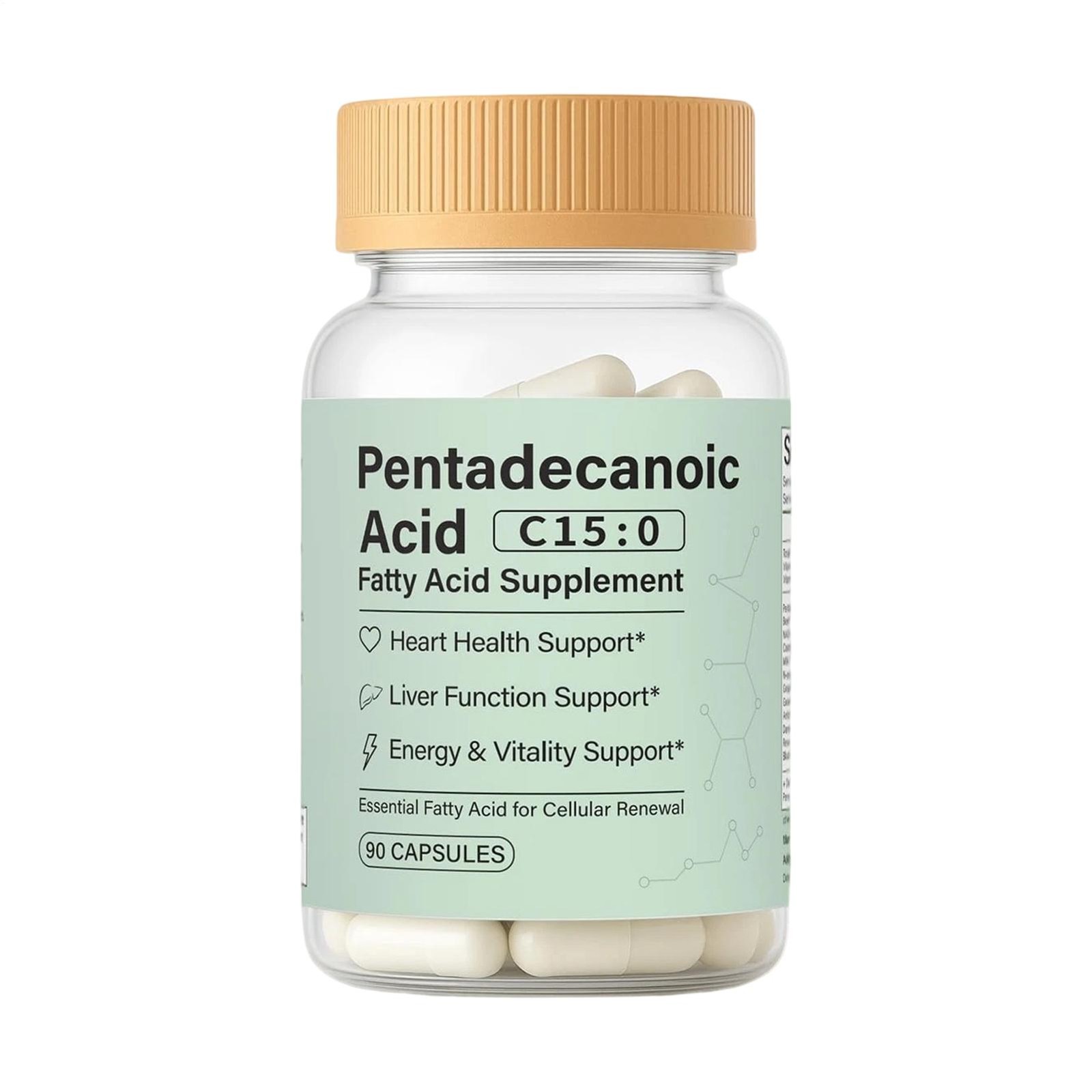 C15:0 Fatty Acid Supplement, 90 Pentadecanoic Acid Capsules, Pure Plant-Based Es