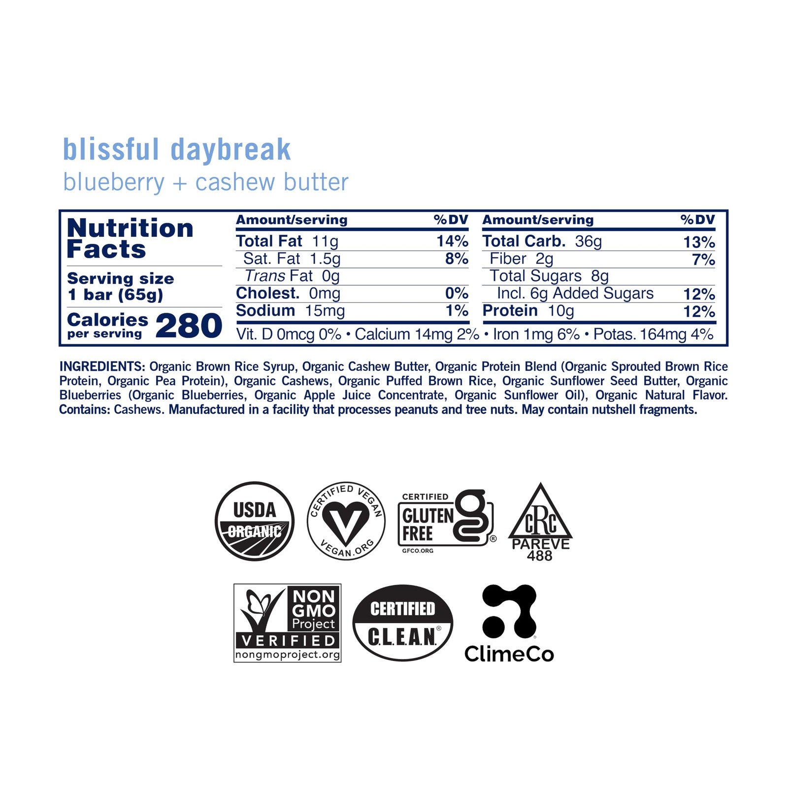 GoMacro Macrobar Organic Vegan Protein Bars Blueberry + Cashew Butter 2.3 Ou…