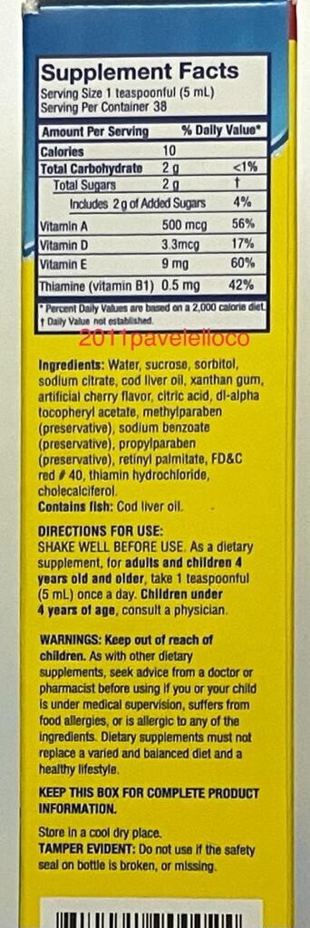 Cherry EMULSION COD LIVER OIL BALLENA AZUL ACEITE DE HIGADO DE BACALAO 6.8 OZ FL
