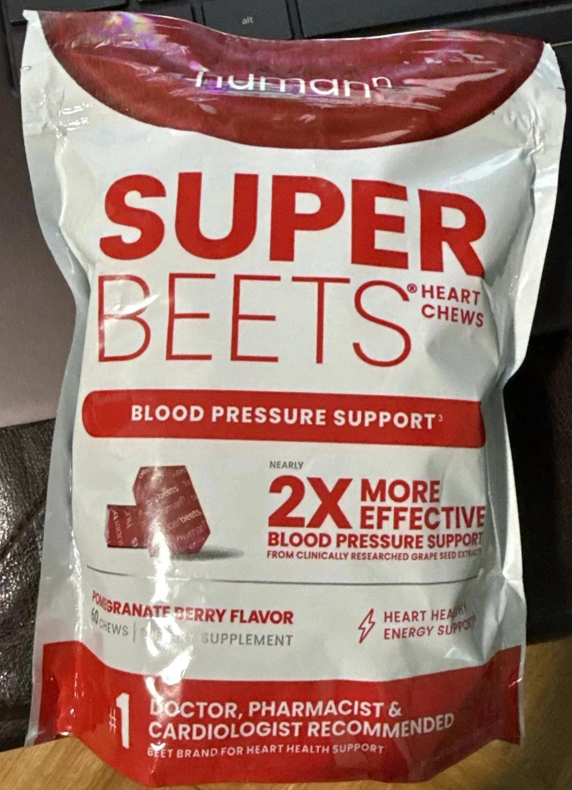 HumanN SuperBeets Pomegranate Berry Chews, 2X BP Support with Grape Seed Extract