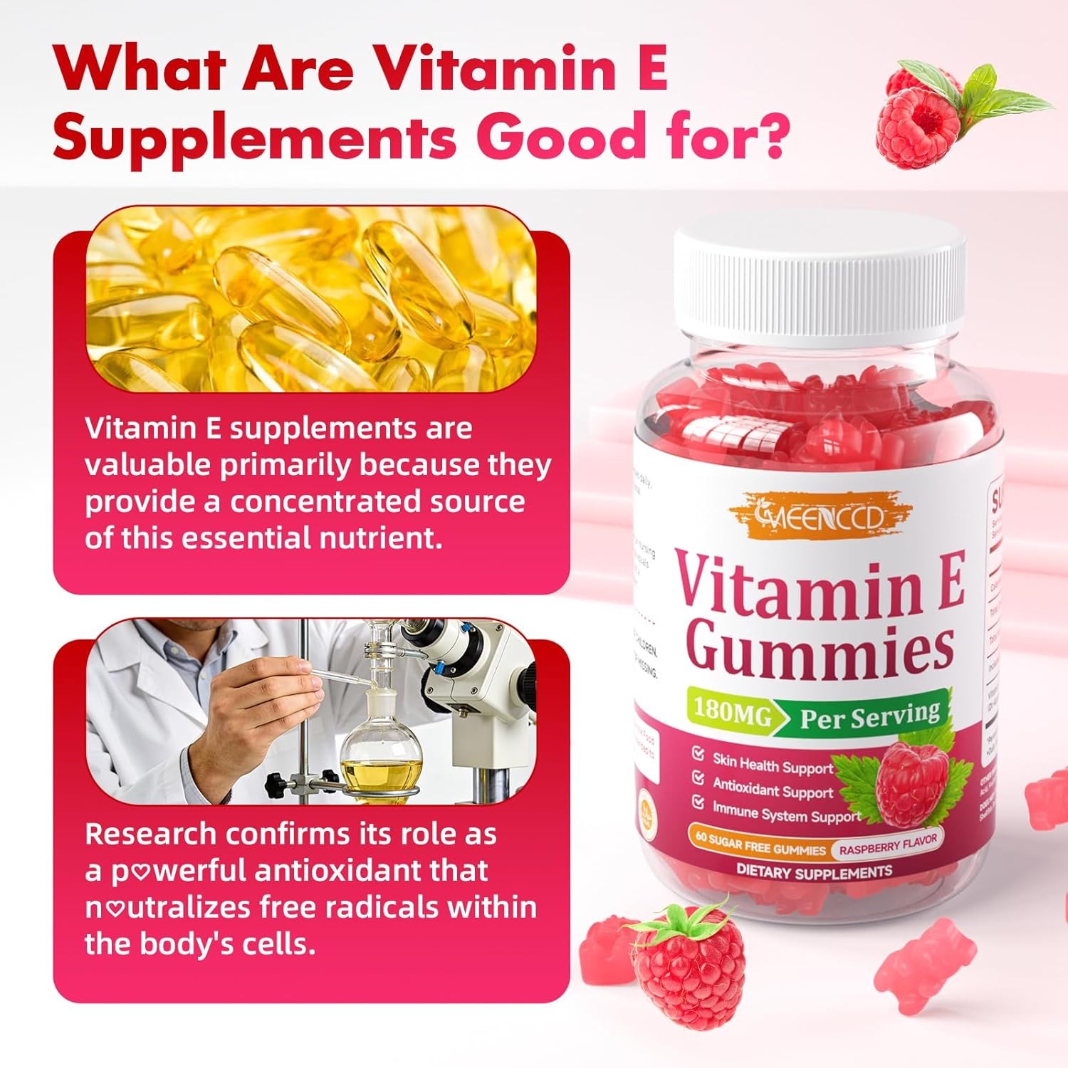 MEENCCD Vitamin E Gummies 400 IU 120 Count 2 Pack Sugar Free