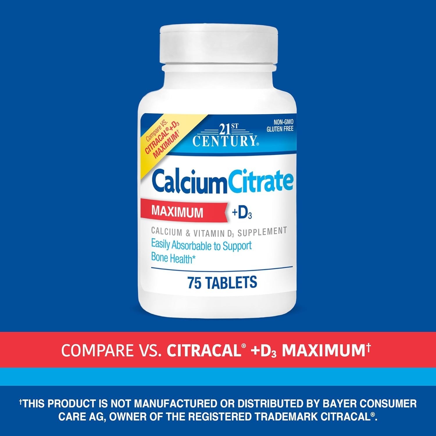 75 Count Calcium Citrate & D Caplets – Pure, Gluten-Free Supplement for Wellness