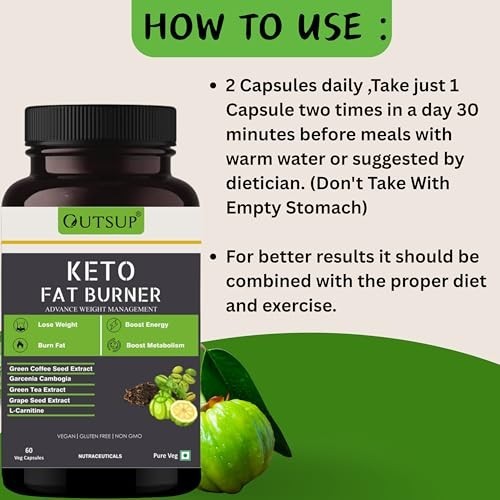 Outsup Keto Fat Burner 60 Veg Capsules L-Carnitine Garcinia Weight Mgmt FreeShip