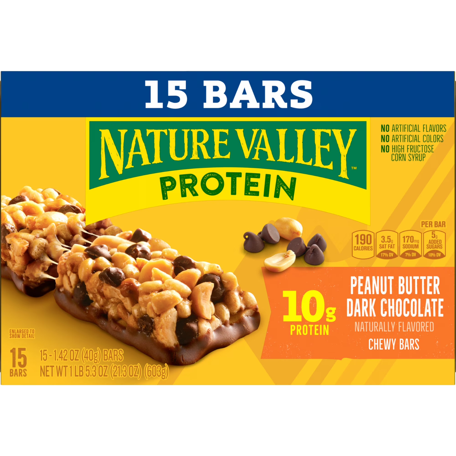 Nature Valley Protein Chewy Snack Bars, Peanut Butter Dark Chocolate, 15 Bars