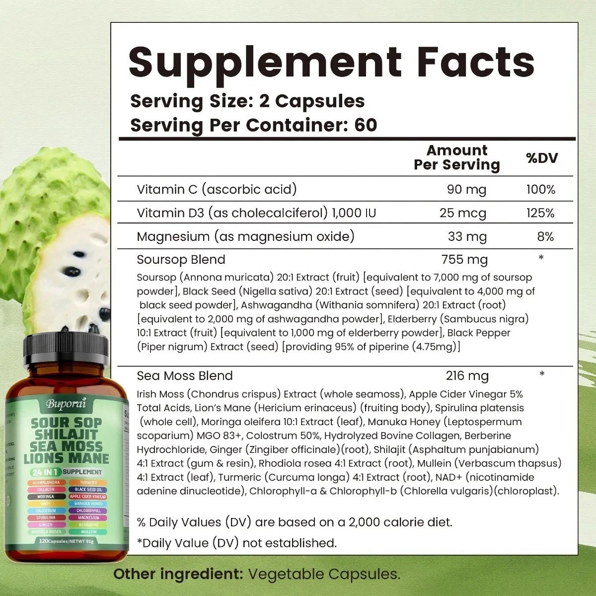 Soursop 120 Capsules – 24-in-1 for Skin, Joint & Bone Health Fast delivery