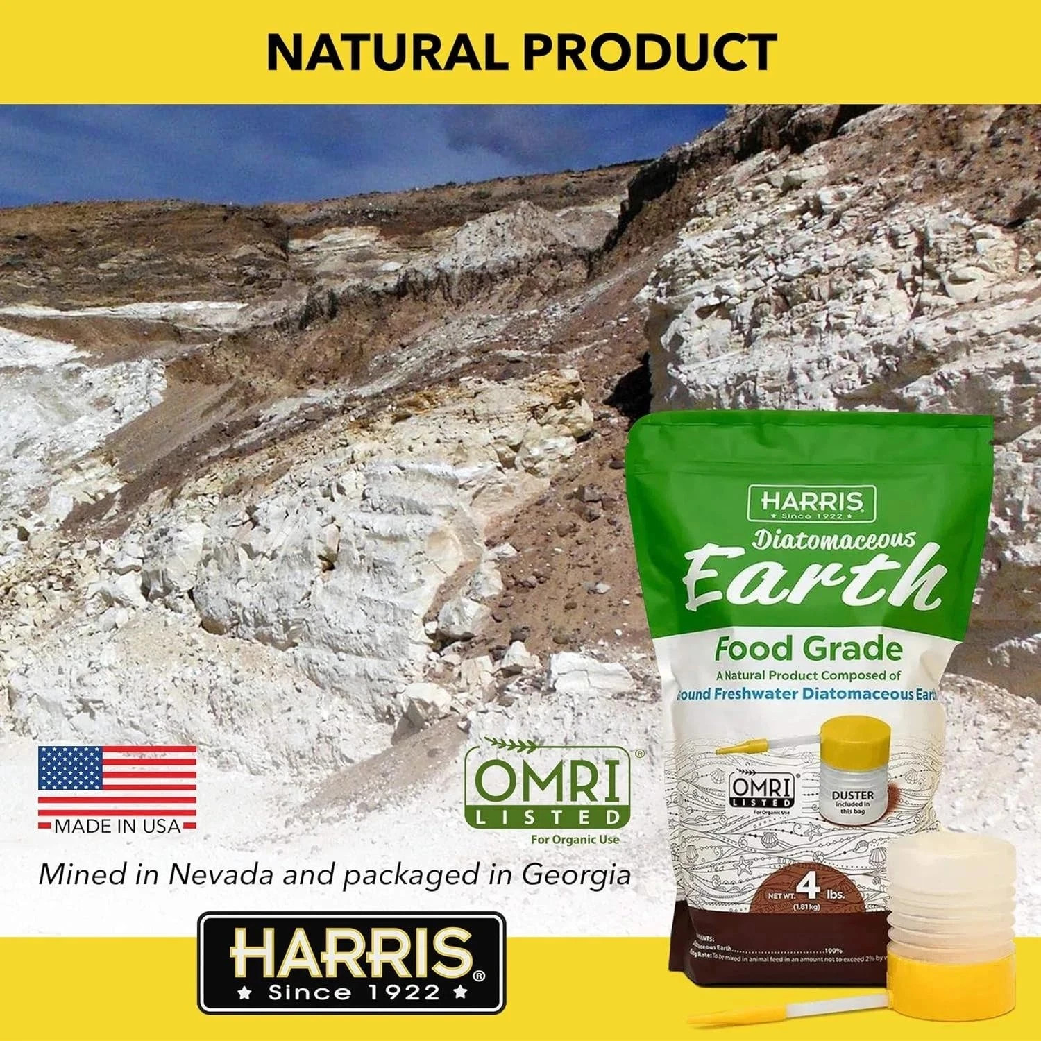 Diatomaceous Earth Food Grade, 4lb with Powder Duster Included in the Bag