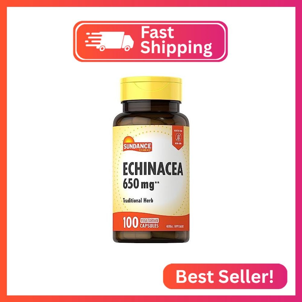 Sundance Echinacea 650mg | 100 Capsules | Traditional Herb Supplement | Vegetari
