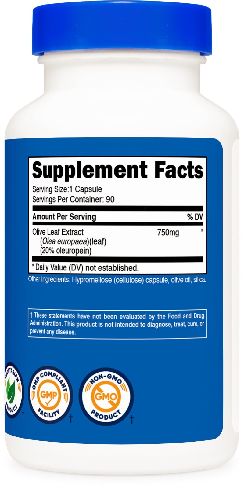 Nutricost Olive Leaf (20% Oleuropein) 750 MG, 90 Capsules – Non-GMO, Gluten Free