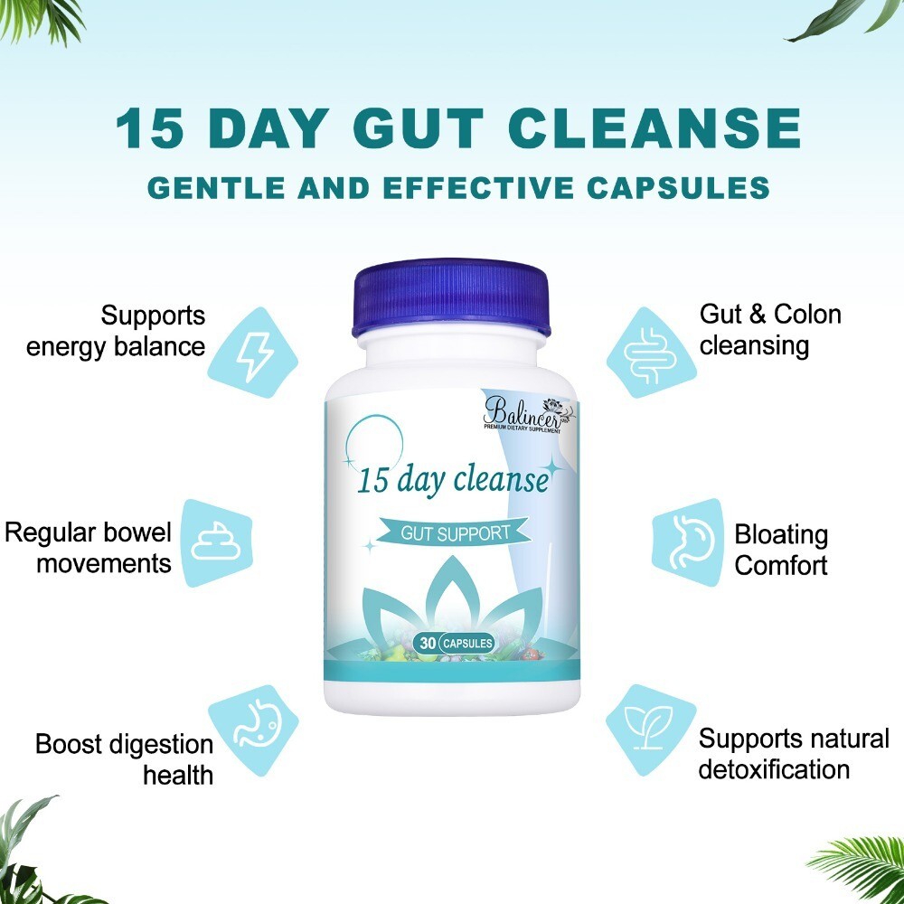 15 Day Cleanse – 30 Capsules – Gut Support Colon Cleansing & Detox