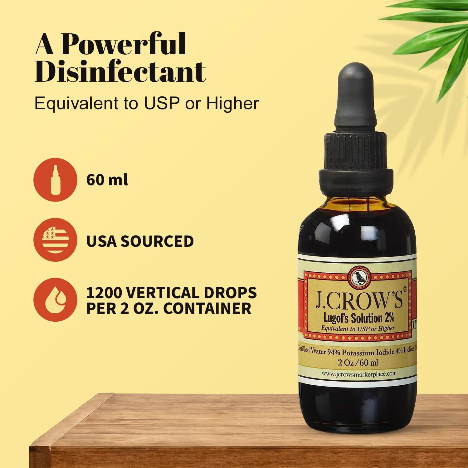 J.CROW’S Lugol’s Solution Iodine 2 Percent Thyroid Support and Energy 2 fl oz
