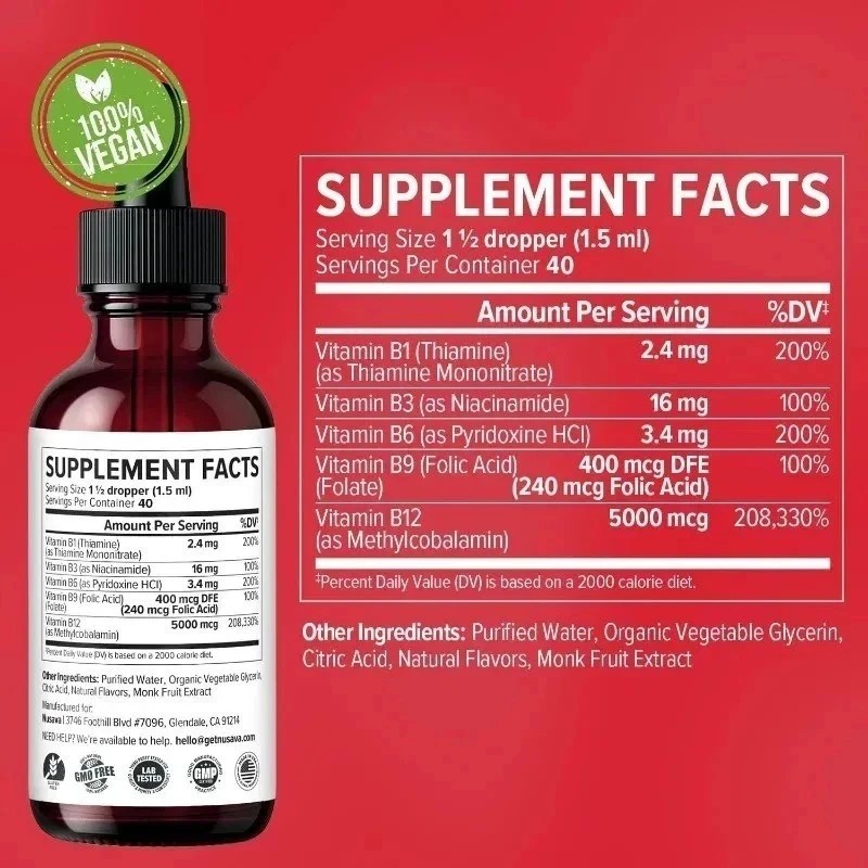 (2-PACK) Vitamin B12 Liquid Supplement Drops with B6, B1, Niacin & Folate – Edib
