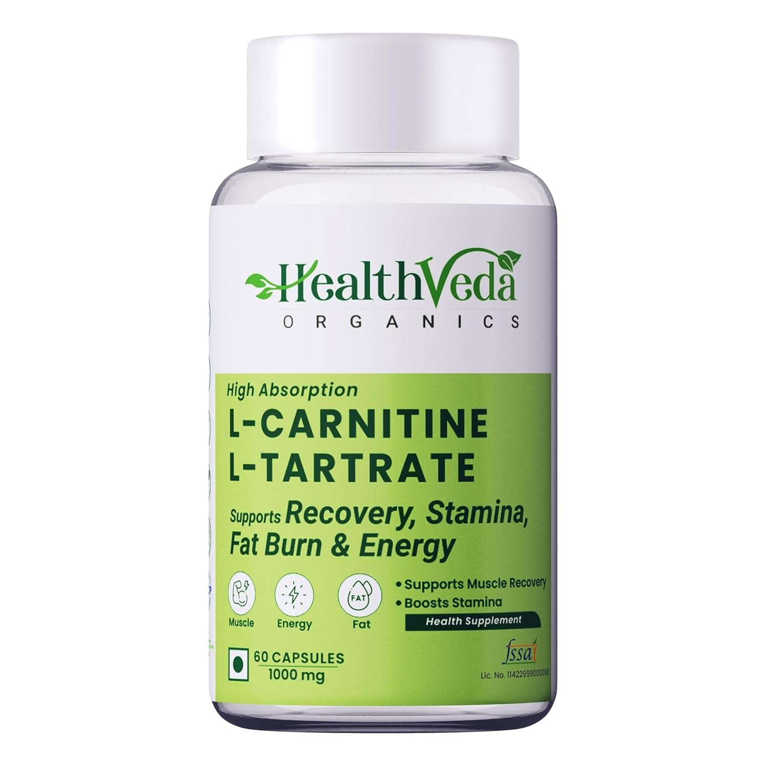 Health Veda Organics L Carnitine L-Tartrate, 1000mg For Men & Women 60 Veg cap