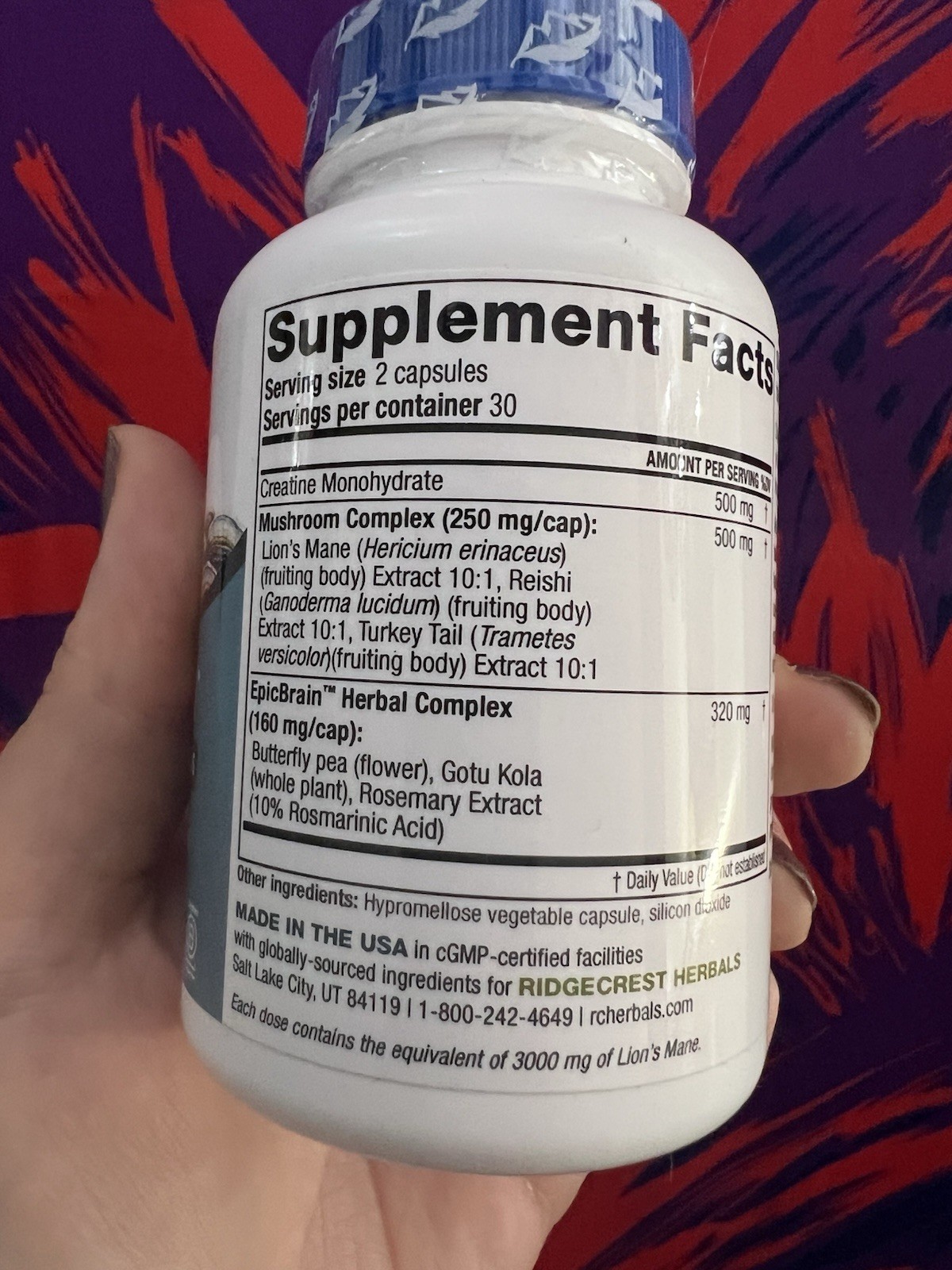 RidgeCrest Herbals EpicBrain Memory Support Mental Focus 60 Capsules Gluten Free