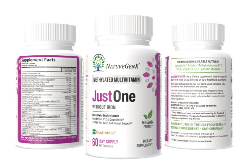 Just One Methylated Multivitamin for Women and Men, Methyl Folate MTHFR Support