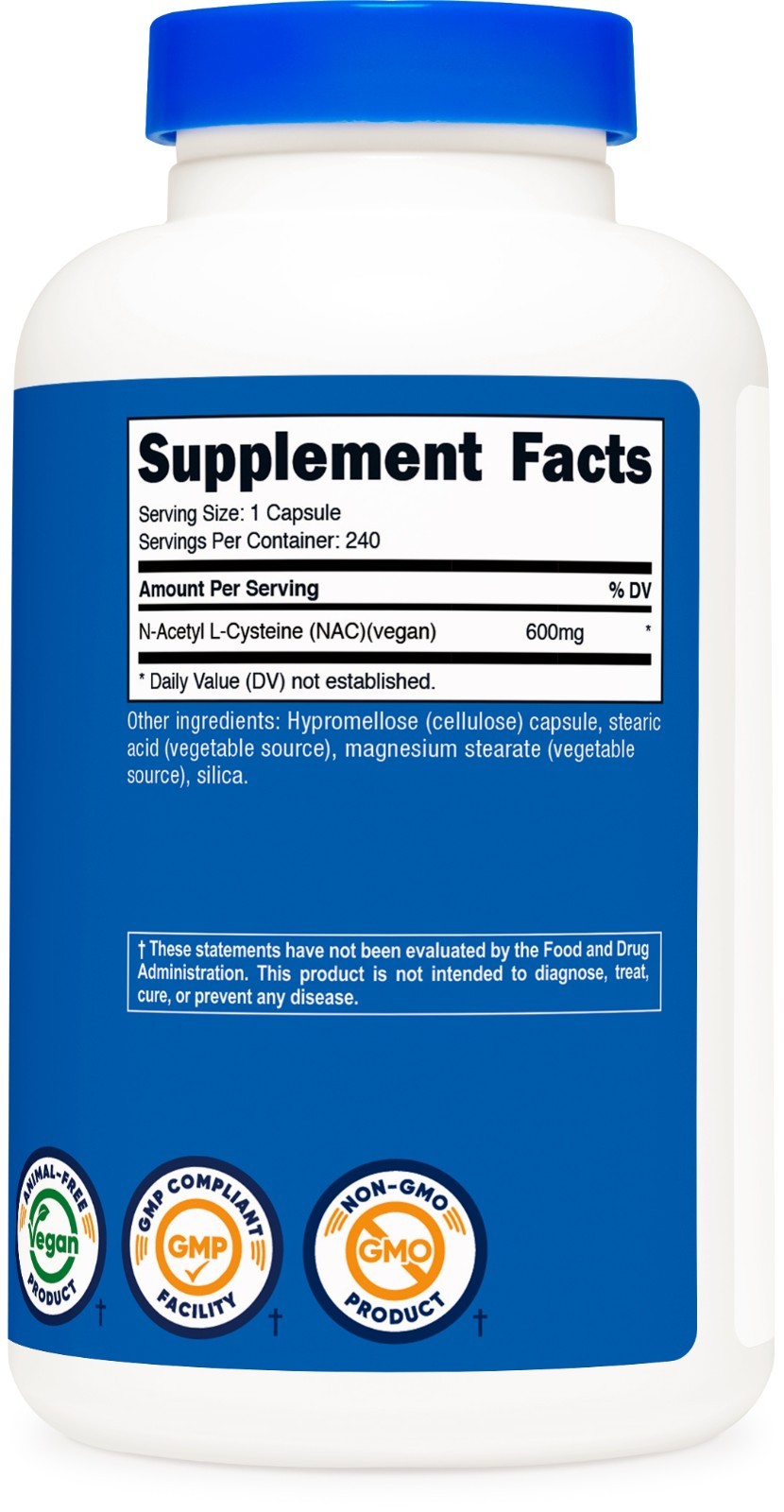 Nutricost N-Acetyl L-Cysteine (NAC) 600mg, 240 Vegetarian Capsules