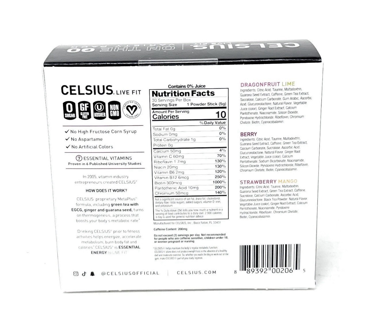 Celsius Essential Energy, Zero Sugar, Assorted Flavors, Energy Powder 30 Sticks