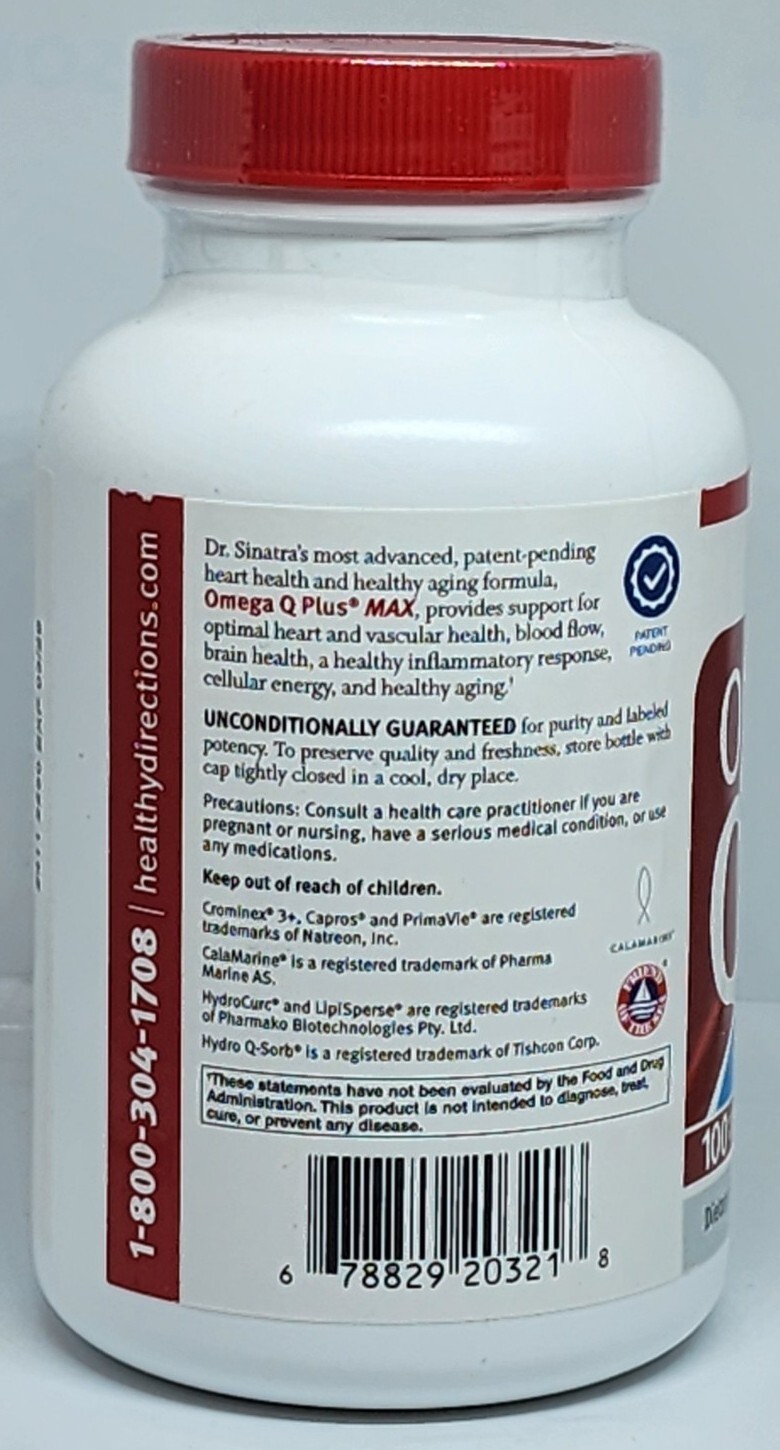 Dr. Sinatra Omega Q Plus Max 100mg CoQ10 Plus Resveratrol Turmeric 60 Softgels
