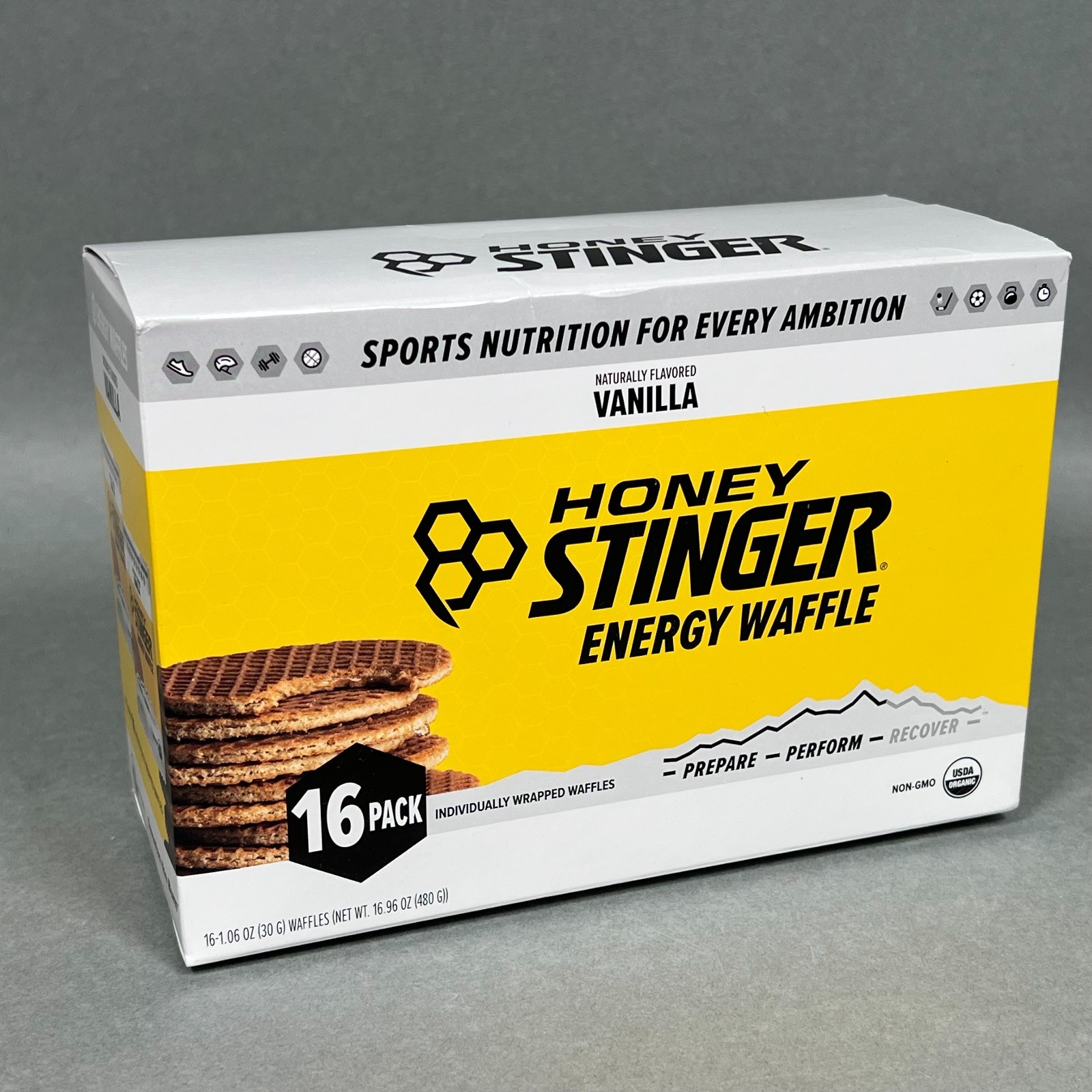 16 Pack Honey Stinger Organic Vanilla Waffle Energy Stroopwafel Running Biking