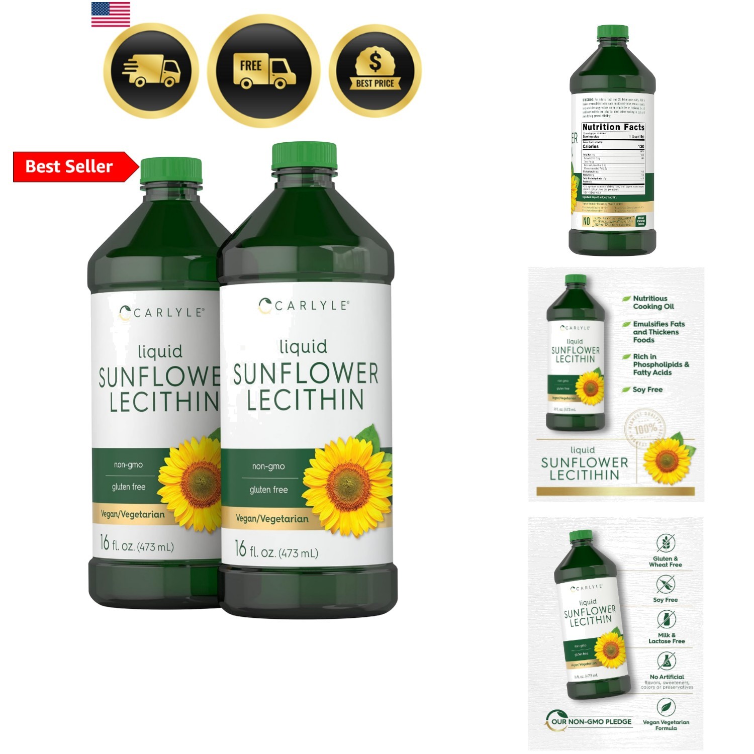 Sunflower Lecithin Liquid | 16 oz | 2 Pack | , Vegetarian, Non-GMO, Soy Free,…