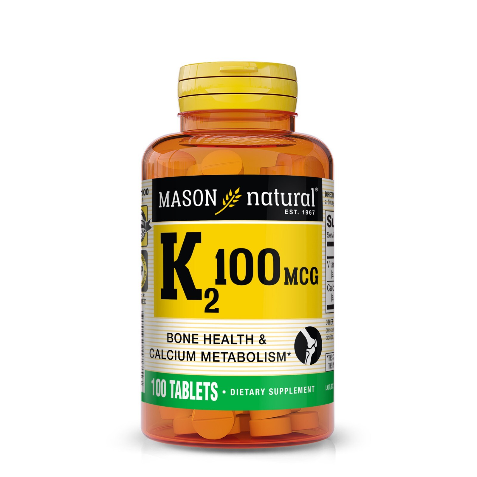 Mason Natural Vitamin K2 100 mcg with Calcium – For Overall Health, 100 Tablets