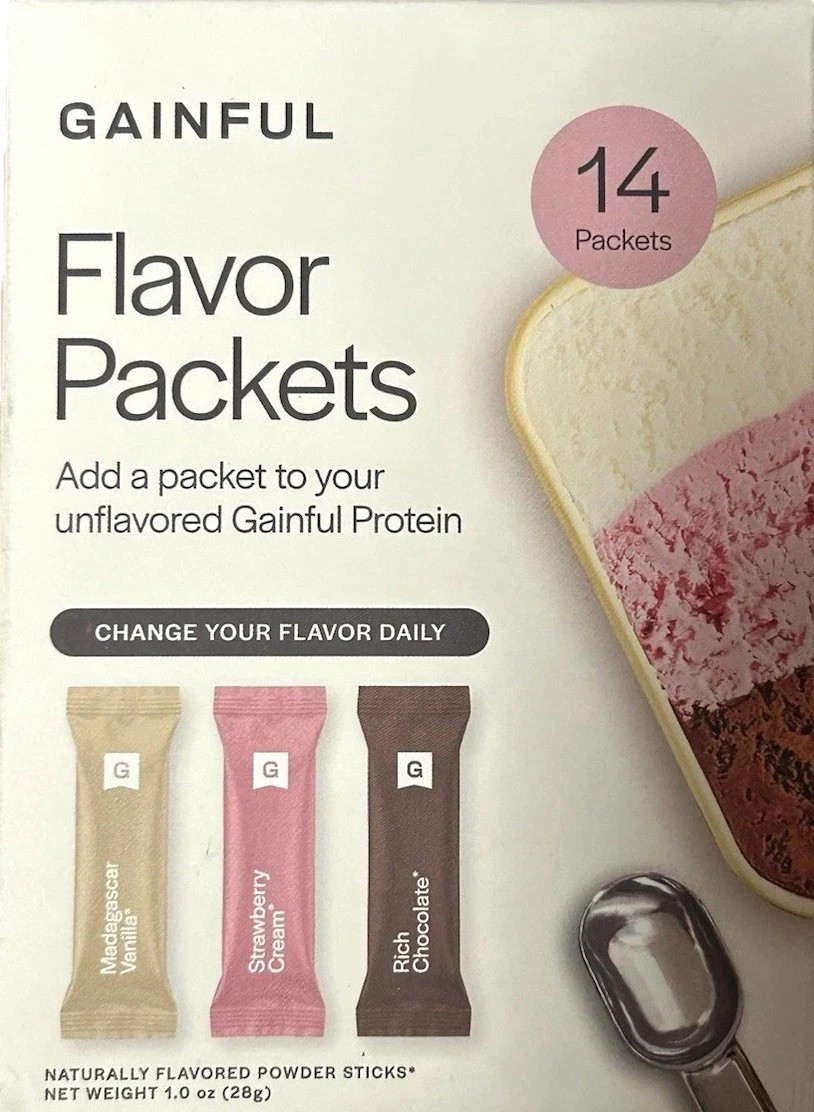 Gainful Flavor Vanilla, Strawberry & Chocolate 14 Packets Ex: 08/2026 New Sealed