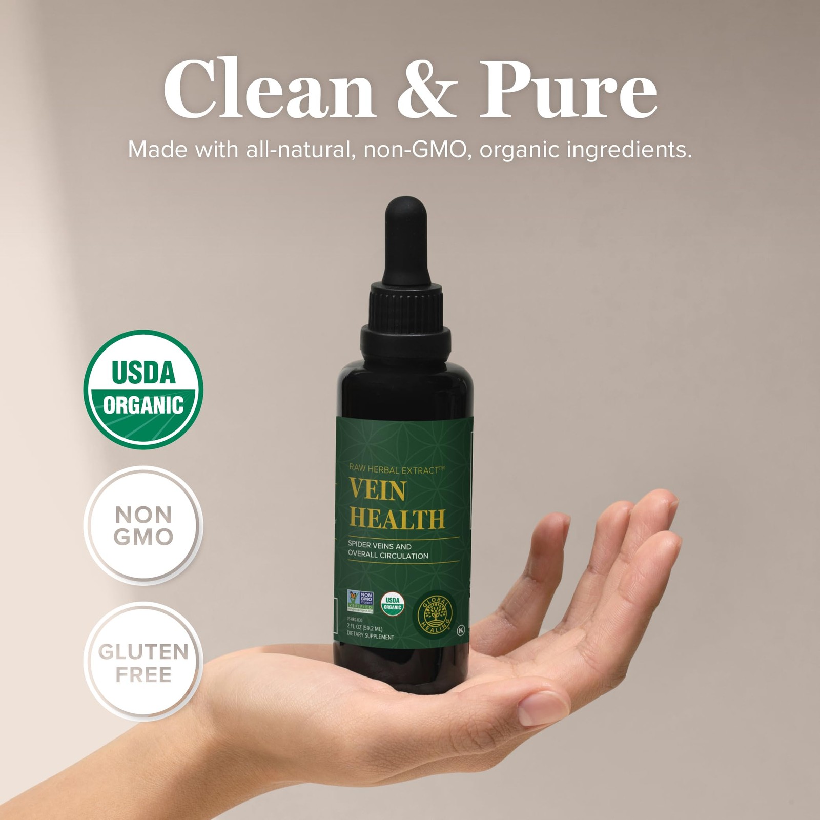 Global Healing Plant-Based Vein Health Liquid Vegan Supplement Drops to Suppo…