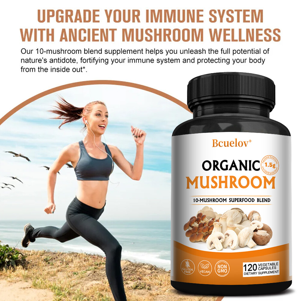 Mushroom Complex Supplements Immunity Focus Anti-Aging Antioxidants 30-120 Caps