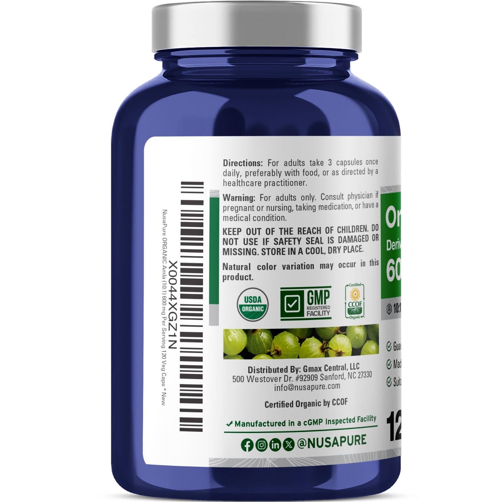 NusaPure Organic Amla Capsules 6000mg | 120 Count | Amalaki Fruit | USDA