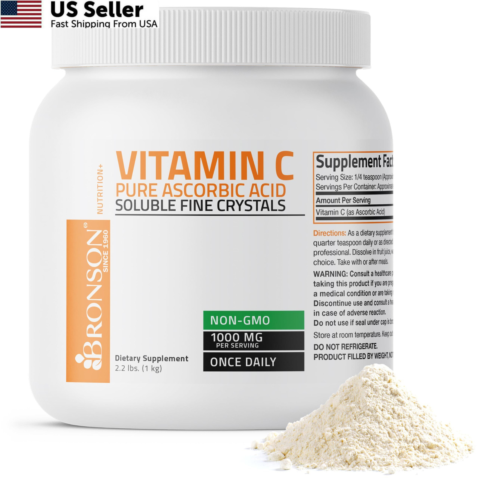 Bronson Vitamin C Powder Pure Ascorbic Acid Soluble 35.3 Ounce (Pack of 1)