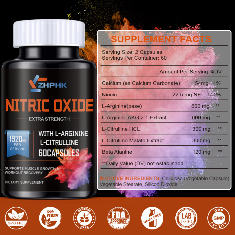180 Nitric Oxide Booster Supplement w/ L-Arginine Premium Workout Muscle Capsule