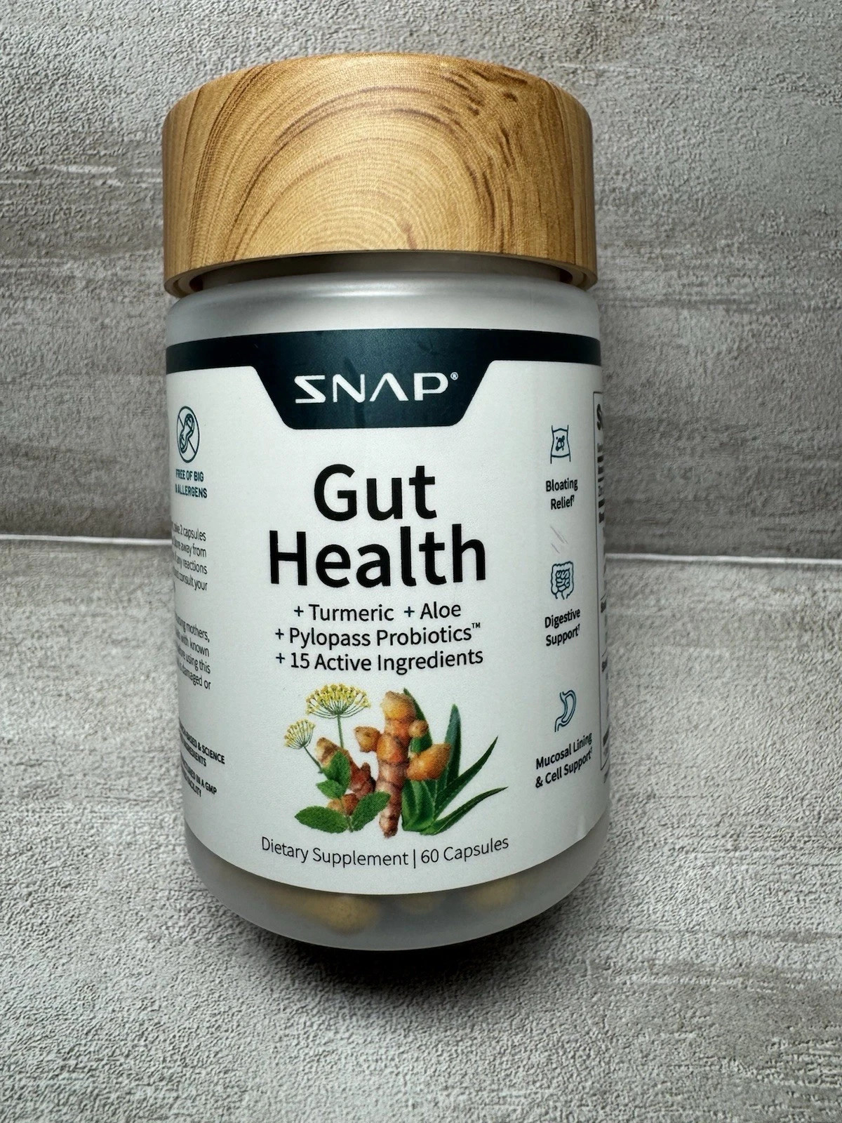 SNAP Gut Health Turmeric Aloe Probiotics Vegan 60 Capsules Exp 09/2027 Free ship