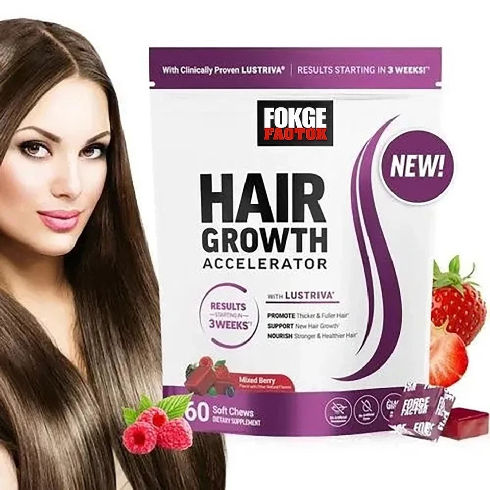 Growth Hair Soft Chews Thicker Stronger Hair 60 Mixed Berry Reduce Wrinkles++++-