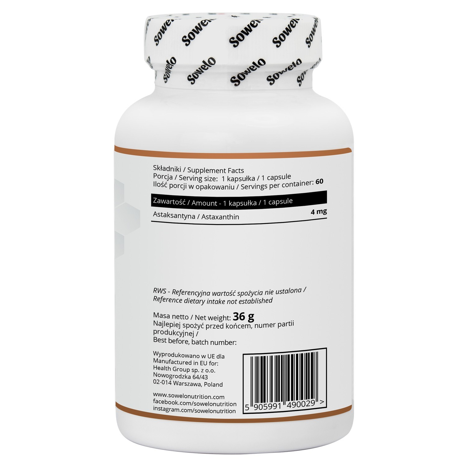 Astaxanthin 4mg Softgels – Antioxidant & Immune System Support – Sowelo