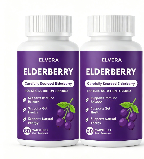 1-3x Elvera Elderberry Gut Support Complex – Natural Black Elderberry Capsules